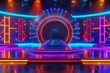 Exciting TV Show Stage with Colorful Lights and Archway