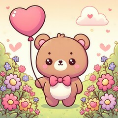 Fototapeta premium teddy bear with flowers