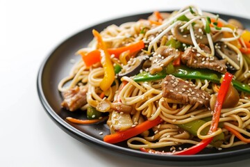 Asian-Style Pork and Vegetable Noodles with Ginger and Bell Pepper