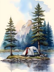 Watercolor Camping Outdoor Illustration Art
