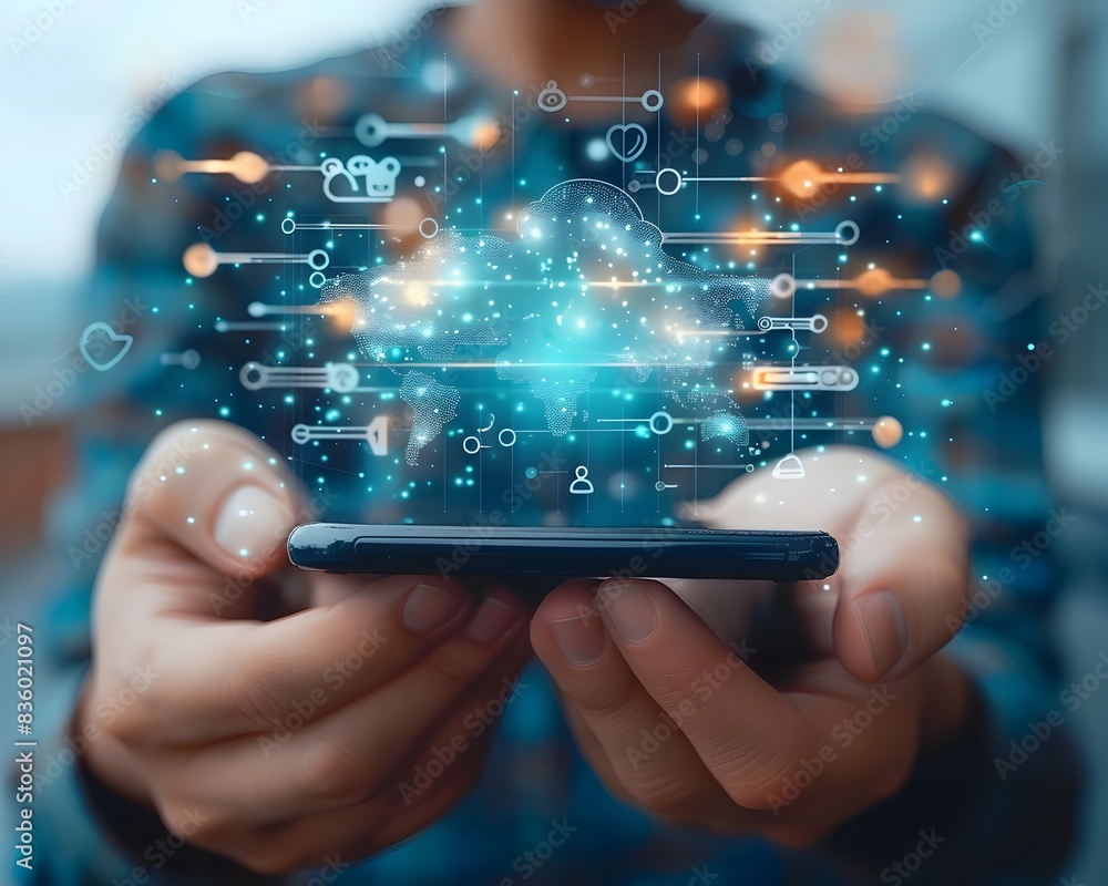 Poster mobile app developer deploying applications directly to cloud servers for seamless digital transform
