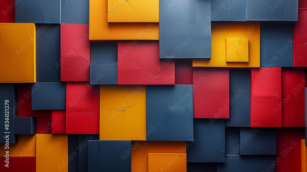 Poster diverse array of blocks in assorted hues forming a striking wall in an urban location.