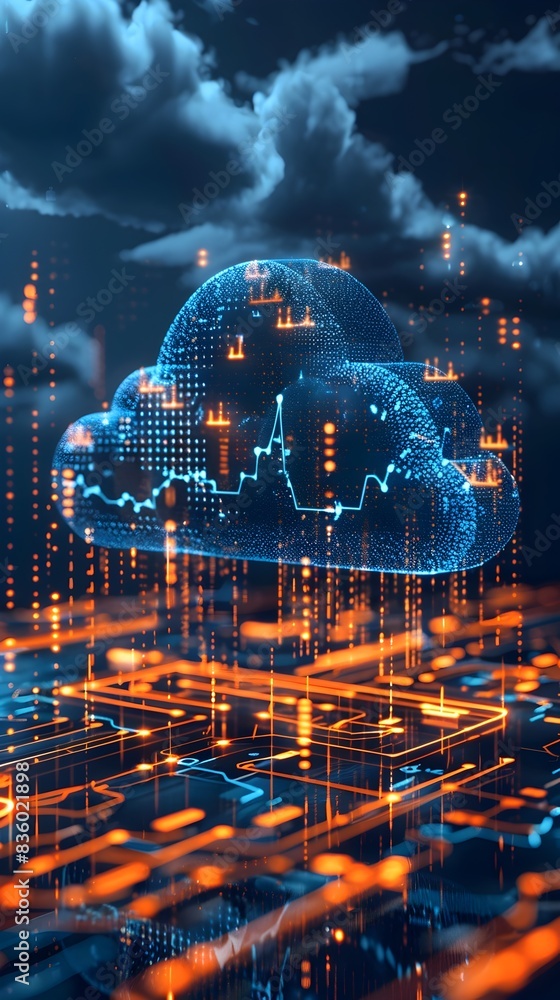 Poster futuristic cloud technology enabling real time data analytics and digital transformation