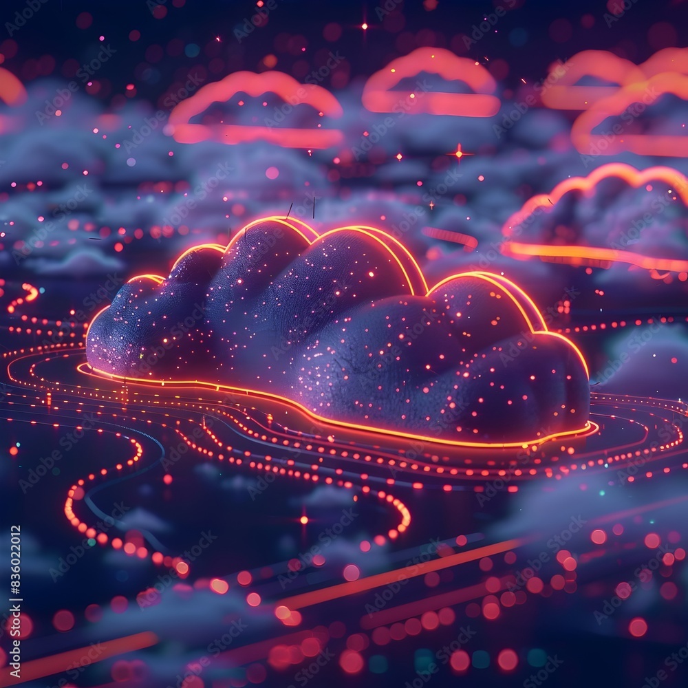 Aufkleber radiant cloud network visualizing the vibrant flow of digital data through a futuristic cosmic atmos