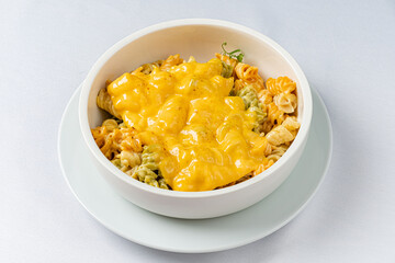 macaroni and cheese on the white