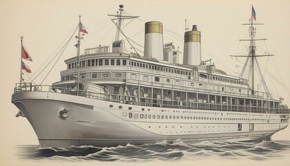 Obraz premium vintage monochrome drawing of a passenger steamship, art design