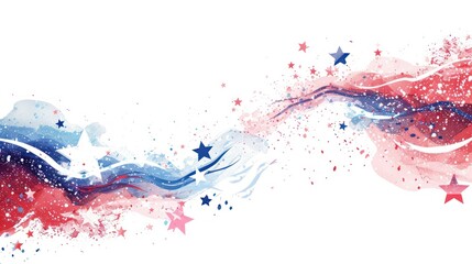 Abstract patriotic background with red, white, and blue watercolor waves and stars, perfect for celebration and holiday designs.