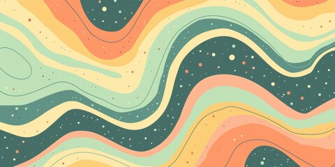 A retro groovy psychedelic background with pastel colors and waves. AIG51A.