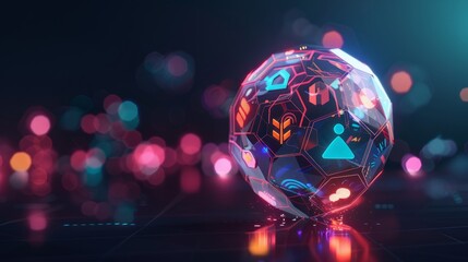 E-learning. Innovative online education technology concept. Webinar, teaching, online training courses. Skill development. Abstract 3D sphere with surface of hexagons with icons