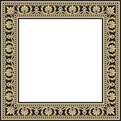 Vector gold and black square classic renaissance ornament. Endless european border, revival style frame