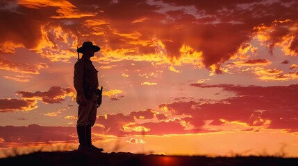 A Lone Figure Stands Silhouetted Against a Fiery Sunset Sky