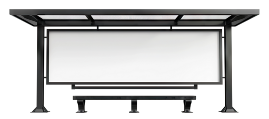 Bus stop shelter with blank advertisement panel and bench, cut out