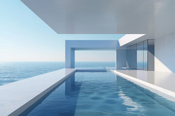 Modern buildings by the lake. Empty architectural background.
