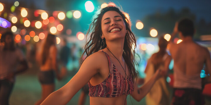 Junge Frau tanzt Salsa auf einem Festival