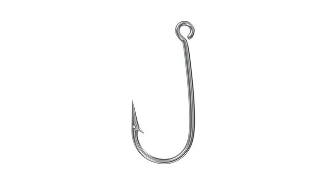 Shiny silver fish hook on white background