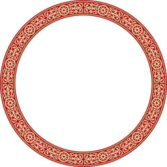 Vector golden and red round Yakut ornament. Endless circle, border, frame of the northern peoples of the Far East.