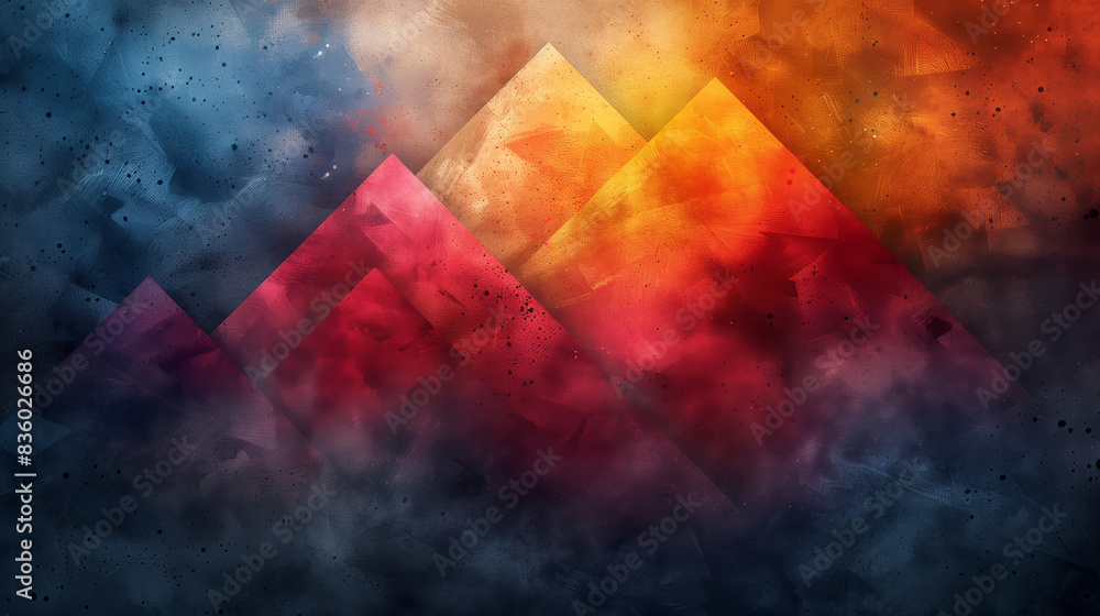 Poster a vibrant abstract background dominated by a colorful triangle shape, creating a visually striking a