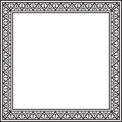 Vector square black monochrome border, frame, Pompeii. Rectangle Neopolitan ornament. Art of Ancient Rome. Template for stained glas
