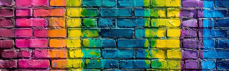 Rainbow Colors on Textured Brick Wall
