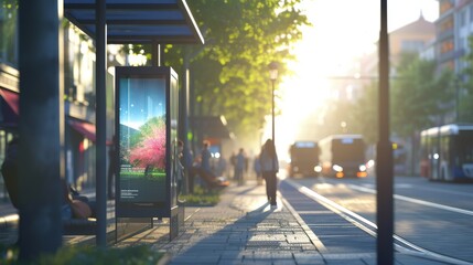 Lightbox mock up at a bus stop, showcasing a dynamic advertisement