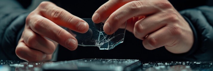 Man using tools to replace a broken protective glass on a smartphone