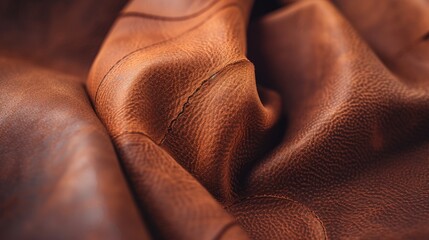 Fototapeta premium Brown leather with a focus on its edges, prepared for leatherworking