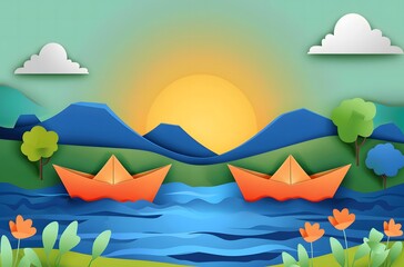 origami art of Fun Paper Boat for Kids to Float on Rivers