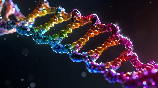 Colorful DNA Closeup on Black Background: Science Explained Simply
