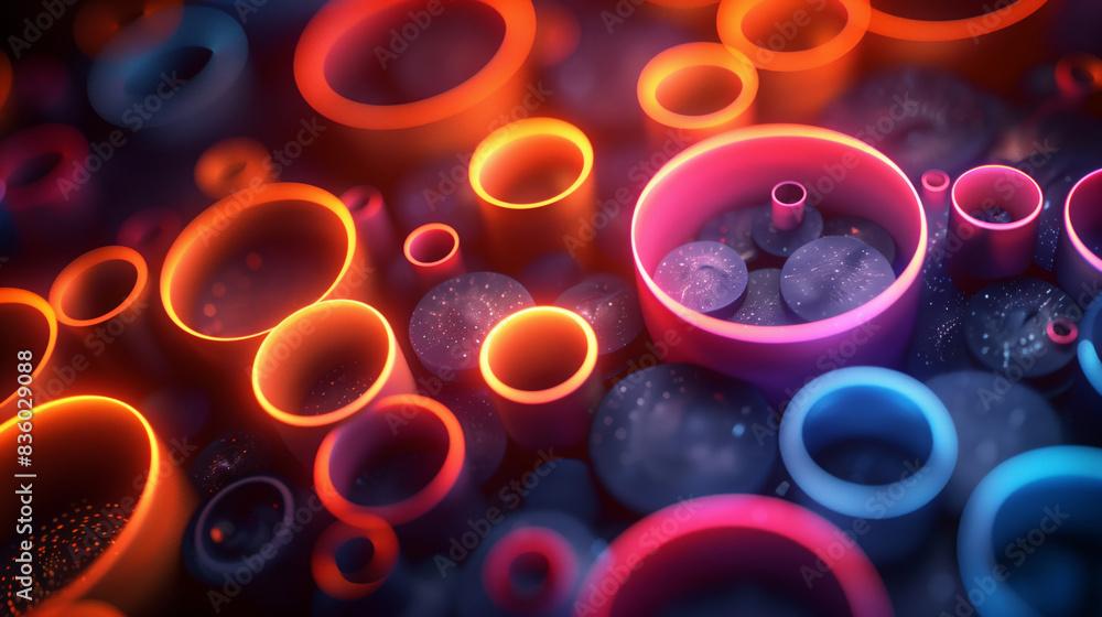 Poster Detailed view of numerous diverse colorful bubbles floating in the air, creating a dynamic and lively scene.