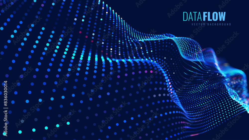 Poster colorful blue sound wave ripple digital equalizer design. big data audio visualization. digital wate