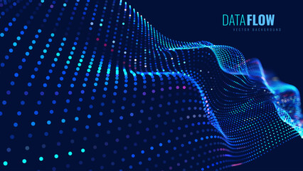 Colorful Blue Sound Wave Ripple Digital Equalizer Design. Big Data Audio Visualization. Digital Water Drop Waves Concept. Vector Illustration. Audio Track Particles Ripple Wave Effect.