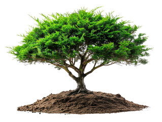 Single tall tree with full green foliage isolated on white background