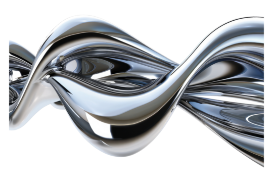 3D rendering wave chrome metallic bond isolated on transparent background