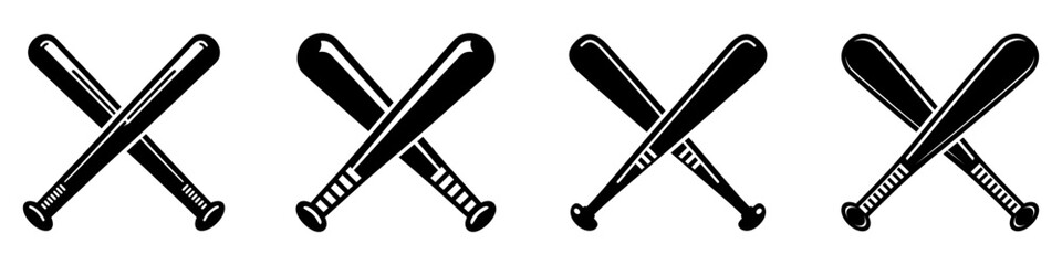 Baseball bat icons set. Crossed baseball bats in flat design. Vector illustration.