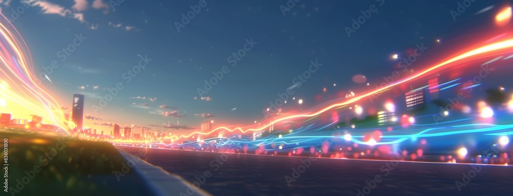 Poster digital data flows in motion futuristic technology concept