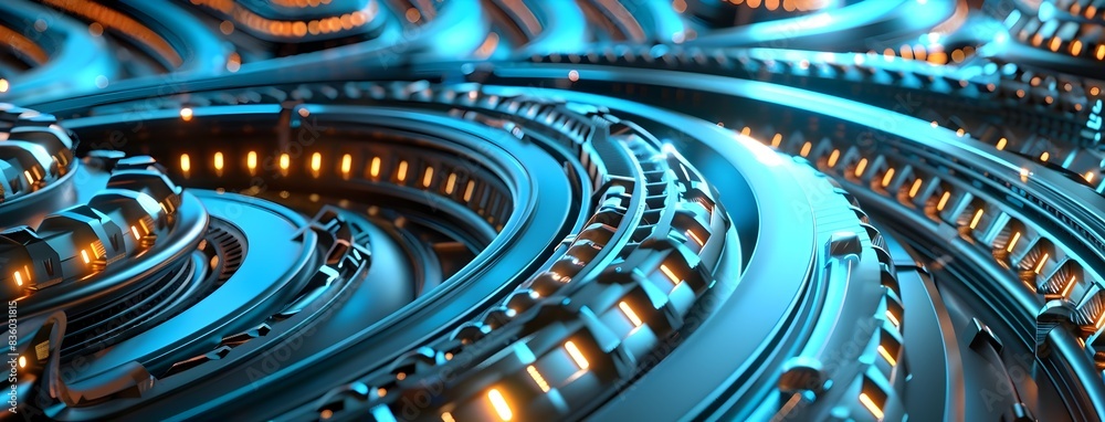 Poster abstract digital background with glowing blue and orange lines representing data flow in technology 