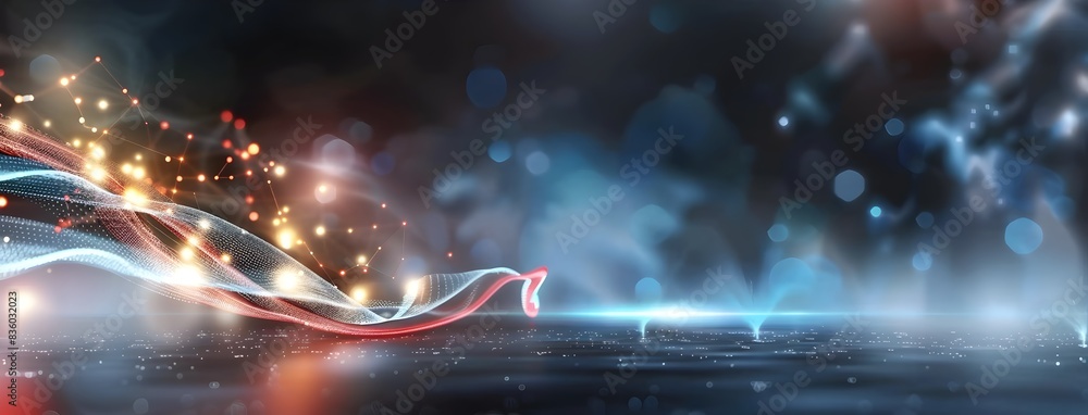 Poster glowing dots network connections abstract background in science fiction style