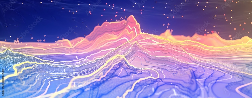 Poster growth in technology and business data illuminated by colorful waves