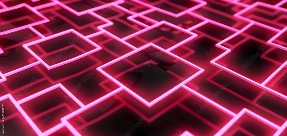 Poster glowing digital blocks forming an illuminated maze for cyber security