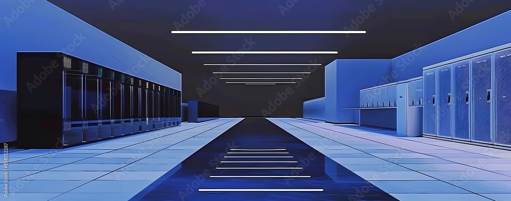 Aufkleber d rendering of blue neon light abstract background with digital glowing frame