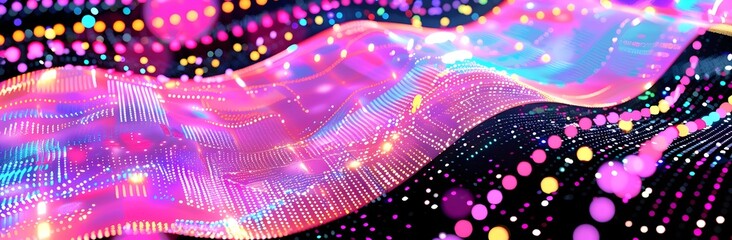 Futuristic Hightech Landscape with Illuminated Dots and Abstract Patterns