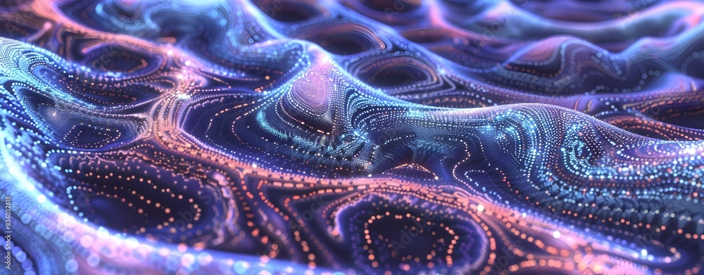 Poster dark blue abstract digital background with glowing dots in wave form and high for presentation desig