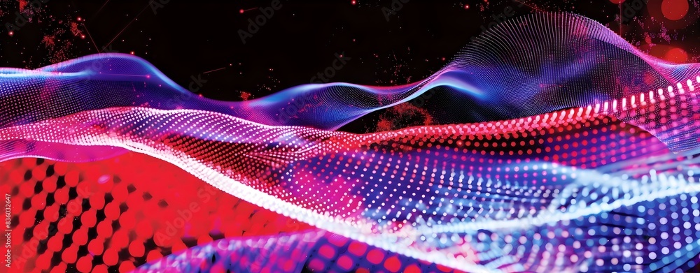 Poster Futuristic Digital Background with Vibrant Neon Particles and Data Patterns