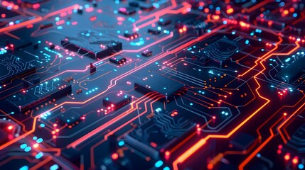 Obraz premium Glowing Circuit Board Patterns - Abstract Futuristic Digital Technology Background