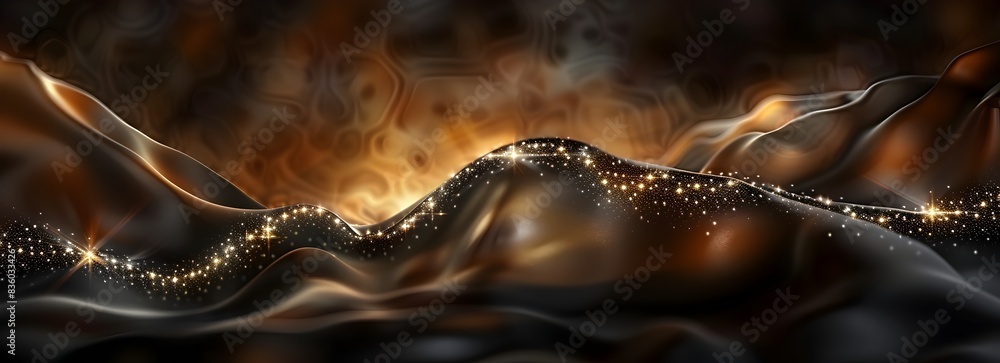 Poster d render of abstract futuristic background with golden dots and waves of light