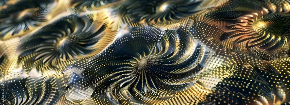 Poster abstract futuristic d render with golden dots and light waves big data technology concept