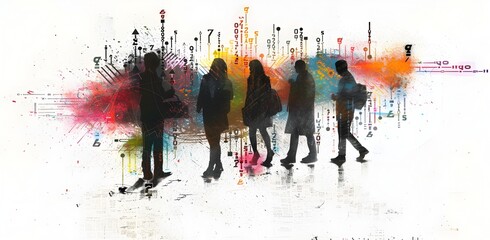 Business People Holographic Digital Code Lines and Numbers