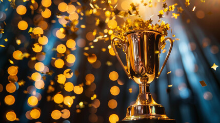 A grand award ceremony with a joyful and luxurious feel like winning a sports event. Copy space