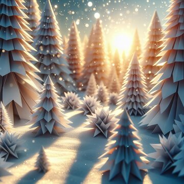 A Tranquil Winter Evening in the Snow-Covered Wilderness under a Starry Sky