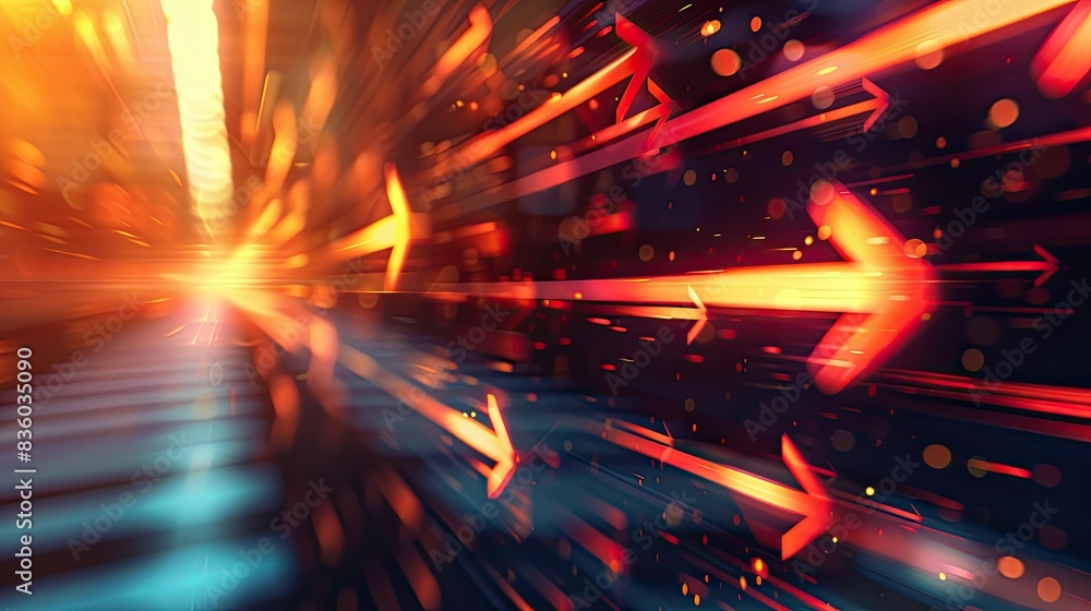 Poster abstract glowing arrows with a blur effect, emphasizing motion.